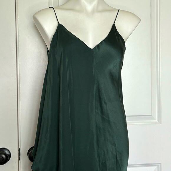 NWT Hatch Flutter Cami Slip Ruffle Silk Midi Dress Dark Green P One Size Petite - Picture 2 of 10